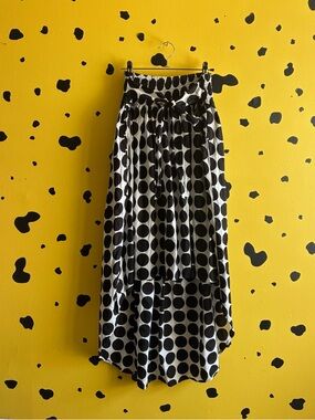 Black White Polka Dot High Low Skirt Asymmetrical Cotton Statement Aesthetic